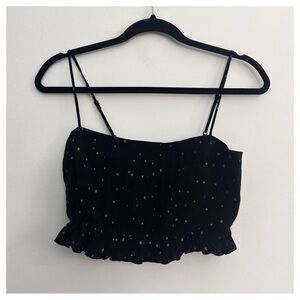 FiveSeventyFive Black/gold star crop ruffle top size small